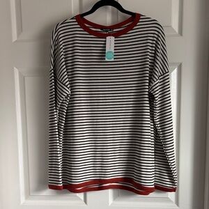 Pink Clover Striped Long Sleeve Top with Rust Trim